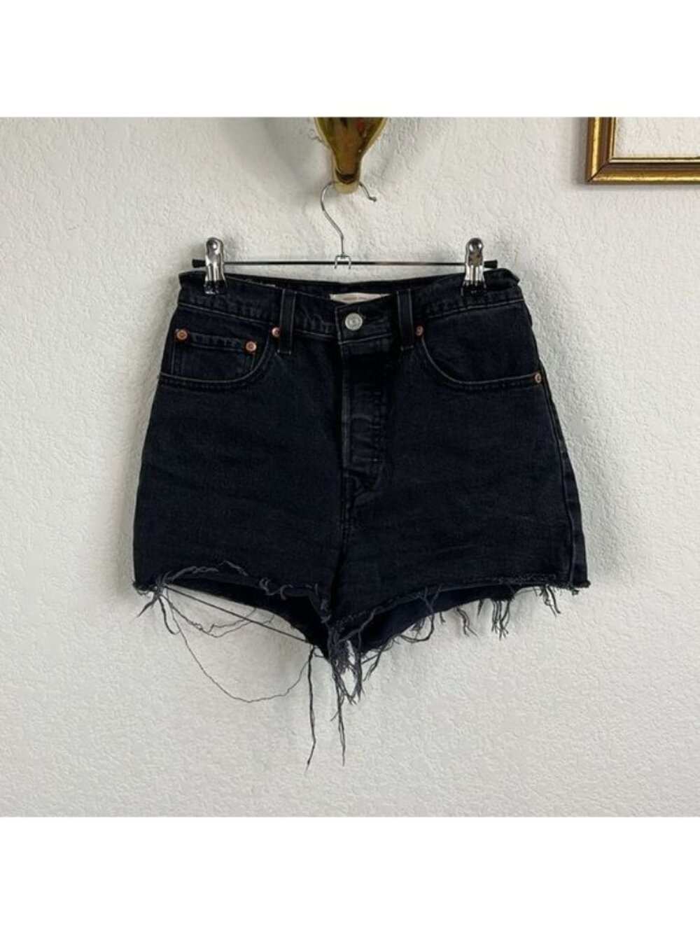 Levi's Ribcage Cut Off Jean Denim Frayed Shorts Black
